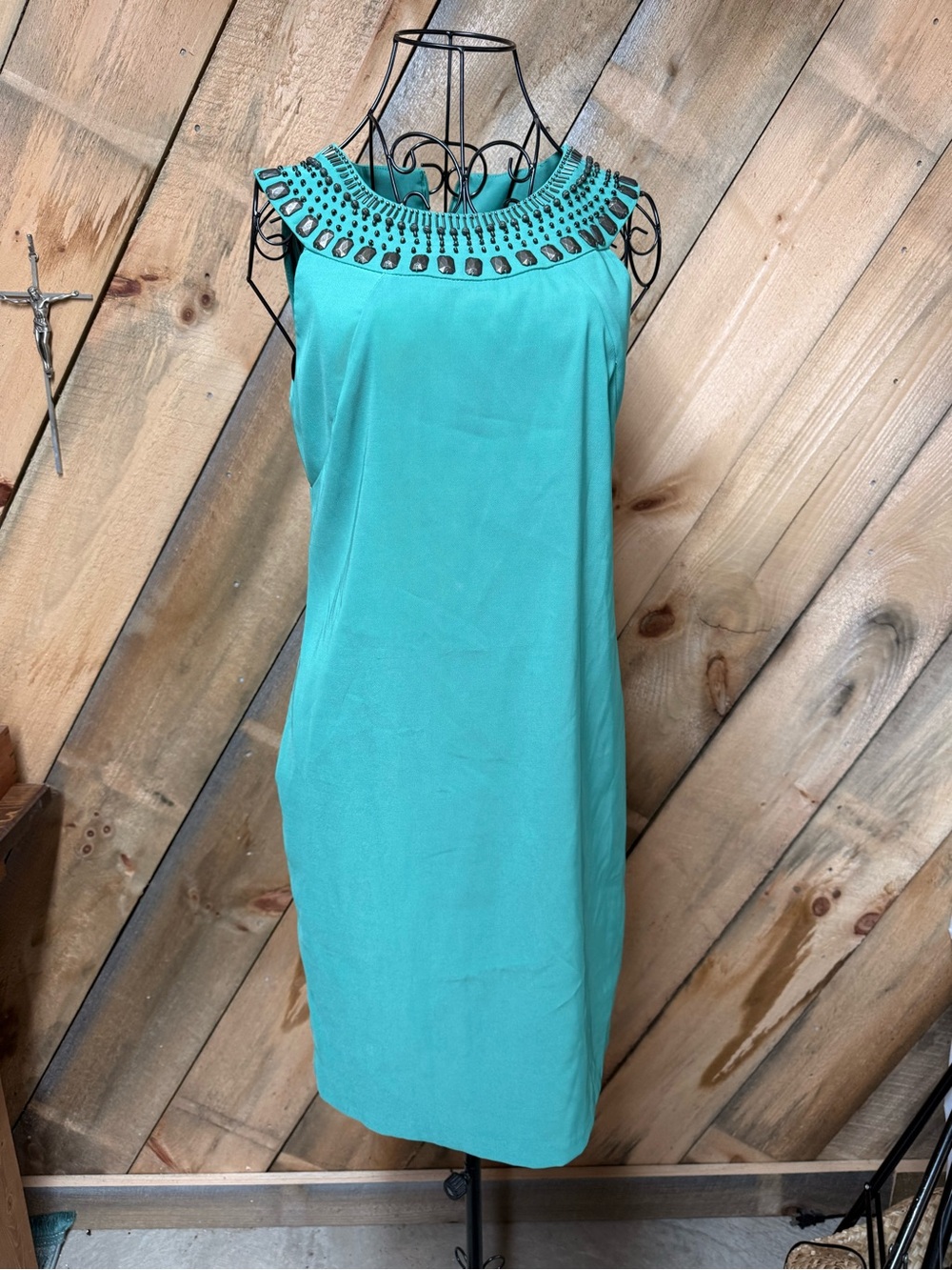 Kim Rogers Teal Embellished Neckline Midi Dress